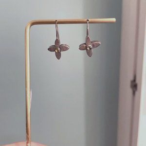 silver and green semi precious stone flower shaped drop earrings